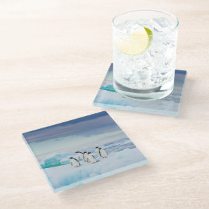 Ice & Snow Adelie Penguins Antarctica Glass Coaster