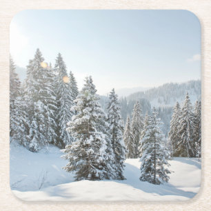 Ice & Snow   Allgäu Bavaria Southern Germany Square Paper Coaster