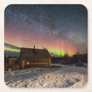 Ice & Snow Aurora Polaris Murmansk, Iceland Square Paper Coaster