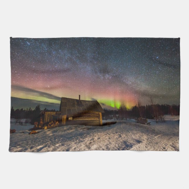 Ice & Snow | Aurora Polaris Murmansk, Iceland Tea Towel (Horizontal)