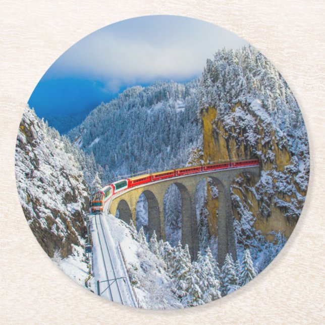 Ice & Snow | Bernina Express, Switzerland Round Paper Coaster (Front)
