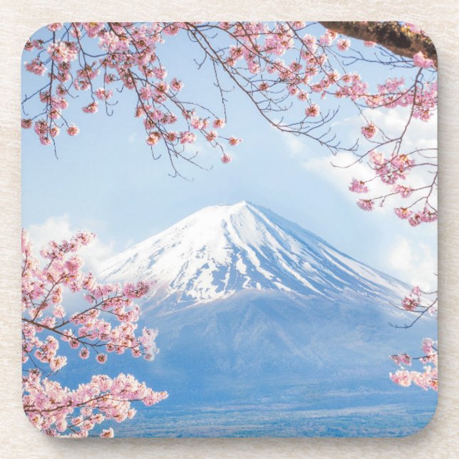 Ice & Snow | Cherry Blossoms Mt. Fuji Japan Coaster (Front)