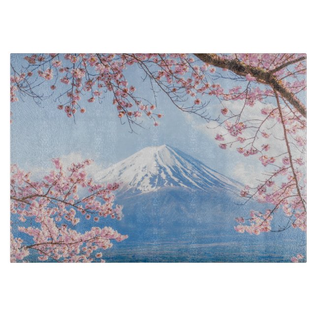 Ice & Snow | Cherry Blossoms Mt. Fuji Japan Cutting Board (Front)