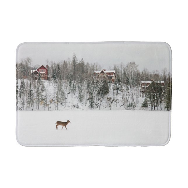 Ice & Snow | Deer in Snow Quebec, Canada Bath Mat (Front)