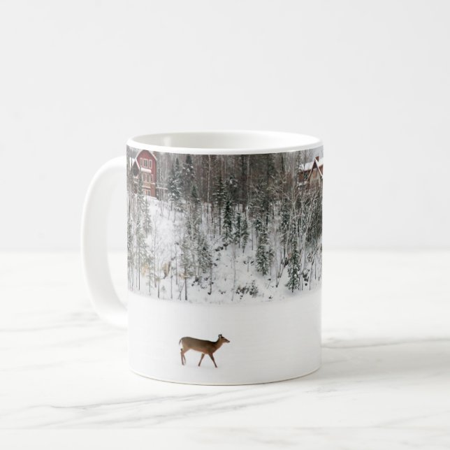 Ice & Snow | Deer in Snow Quebec, Canada Coffee Mug (Front Left)