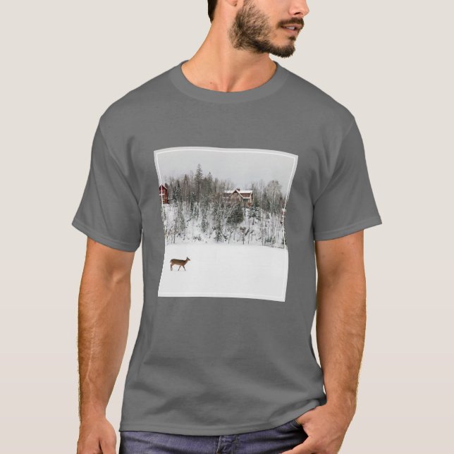 Ice & Snow | Deer in Snow Quebec, Canada T-Shirt (Front)
