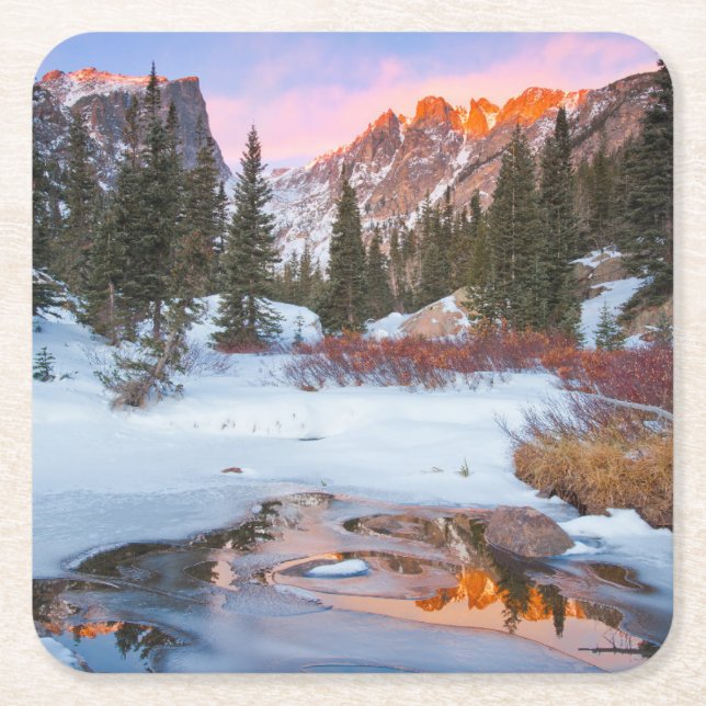 Ice & Snow | Estes Park, Colorado Square Paper Coaster (Front)
