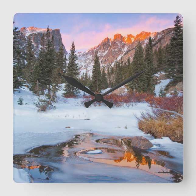 Ice & Snow | Estes Park, Colorado Square Wall Clock (Front)