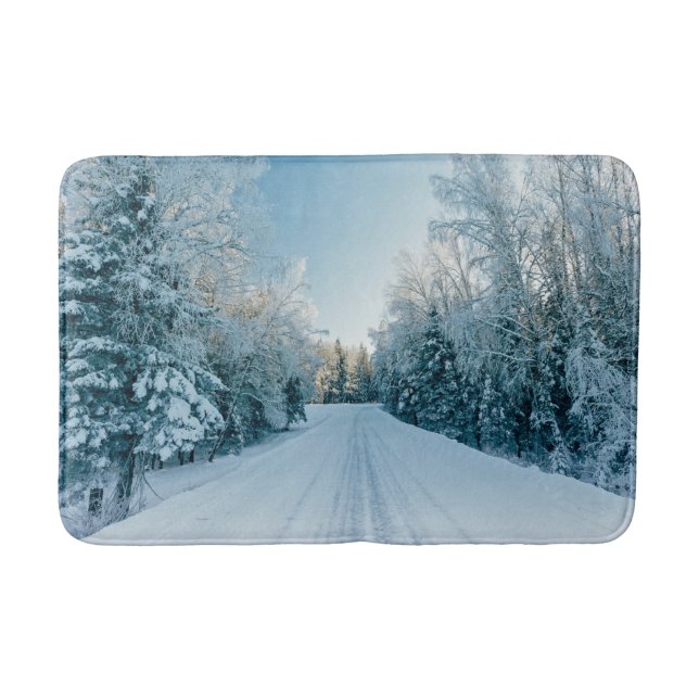 Ice & Snow | Frozen Winter Road Russia, Siberia Bath Mat (Front)