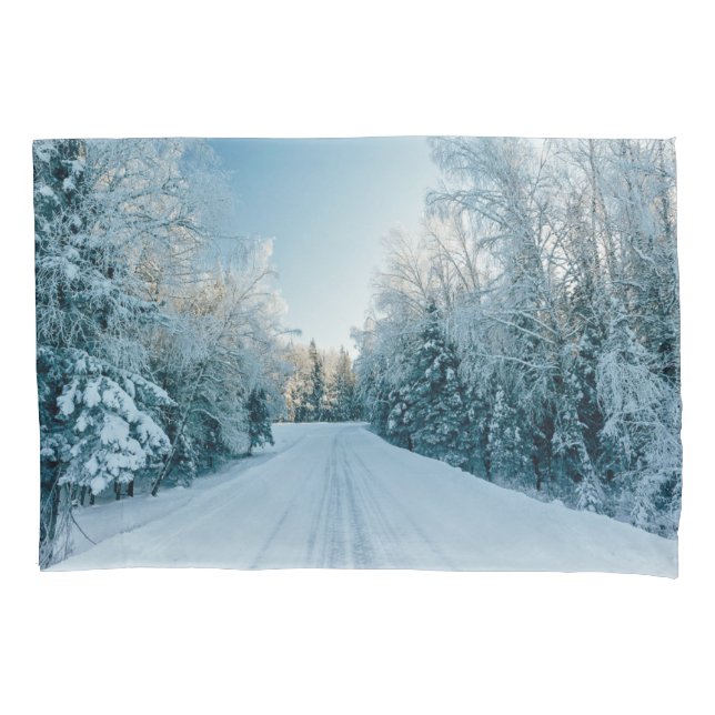 Ice & Snow | Frozen Winter Road Russia, Siberia Pillowcase (Front)