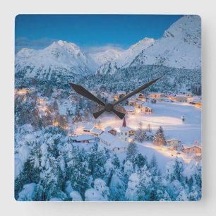 Ice & Snow   Graubunden, Engadin, Switzerland Square Wall Clock