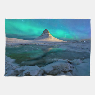 Ice & Snow Kirkjufell Mountain, Iceland Tea Towel