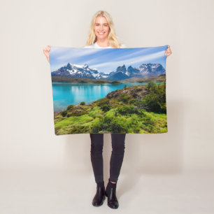 Ice & Snow   Lake Pehoe, Patagonia, Chile Fleece Blanket