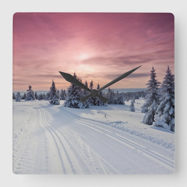 Ice & Snow | Lillehammer, Norway Square Wall Clock (Front)