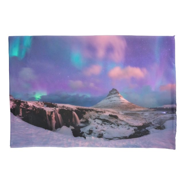 Ice & Snow | Northern Lights,  Kirkjufell Mountain Pillowcase (Front)