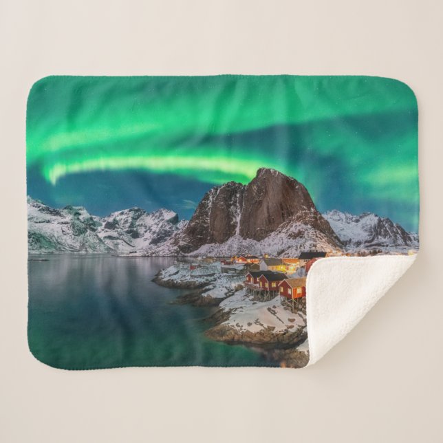 Ice & Snow | Northern Lights, Norway Sherpa Blanket (Front (Horizontal))