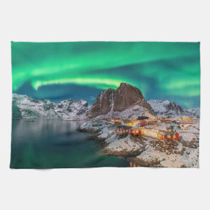 Ice & Snow Northern Lights, Norway Tea Towel