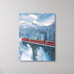 Ice & Snow   Red Bernina Express Train Switzerland Canvas Print