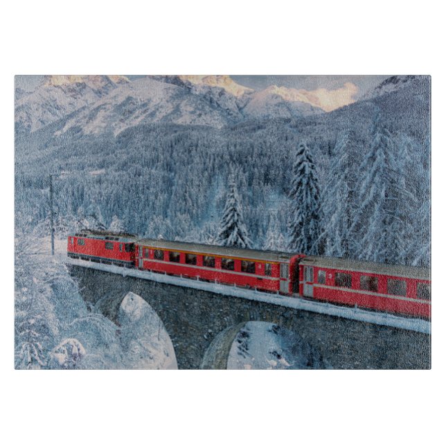 Ice & Snow | Red Bernina Express Train Switzerland Cutting Board (Front)