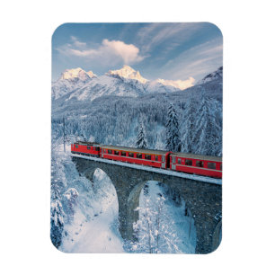Ice & Snow   Red Bernina Express Train Switzerland Magnet