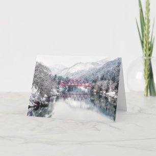 Ice & Snow Red Bridge in Winter, Japan Card