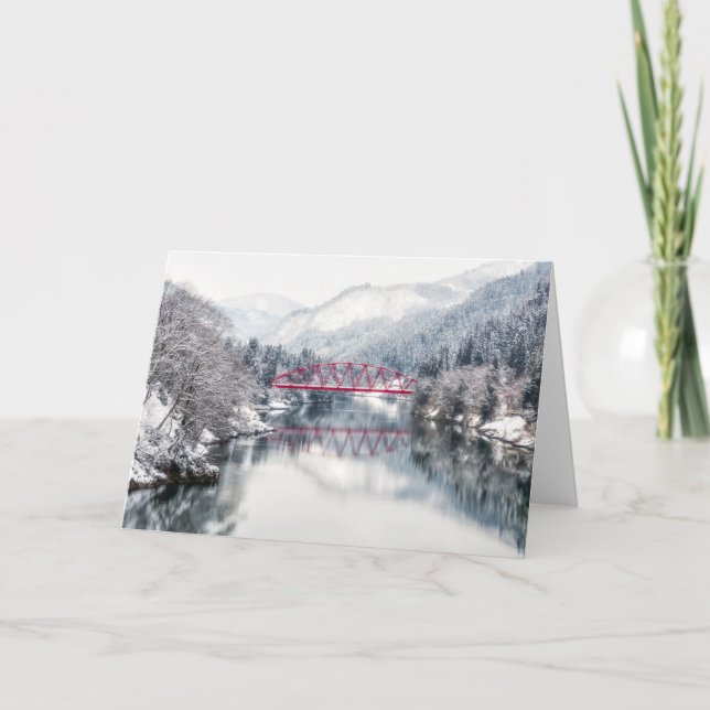Ice & Snow | Red Bridge in Winter, Japan Card (Front)