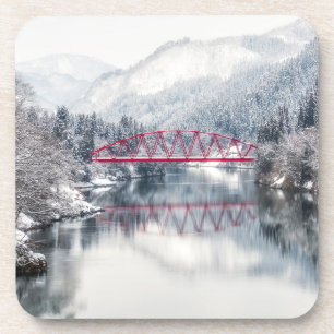 Ice & Snow   Red Bridge in Winter, Japan Coaster
