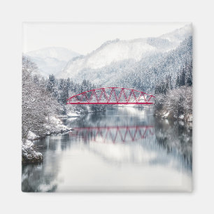 Ice & Snow Red Bridge in Winter, Japan Magnet