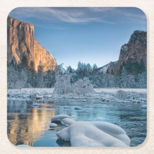 Ice & Snow Rime Ice in Yosemite Valley Square Paper Coaster