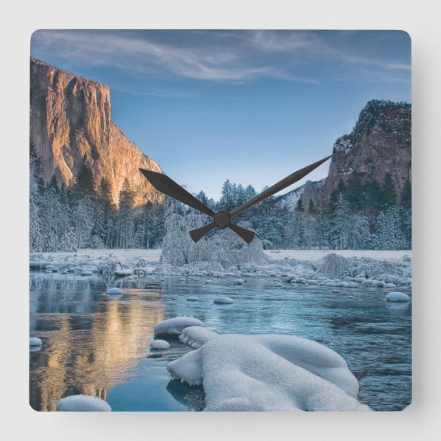 Ice & Snow | Rime Ice in Yosemite Valley Square Wall Clock (Front)