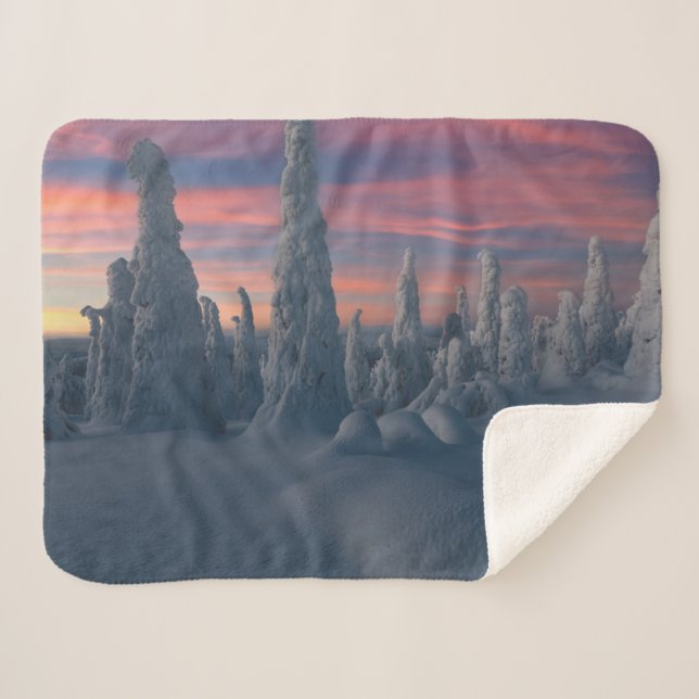 Ice & Snow | Snow Covered Trees, Lapland, Finland Sherpa Blanket (Front (Horizontal))