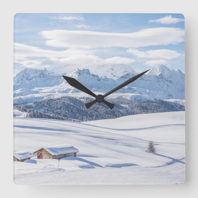 Ice & Snow | Snowscape European Alps, Italy Square Wall Clock (Front)