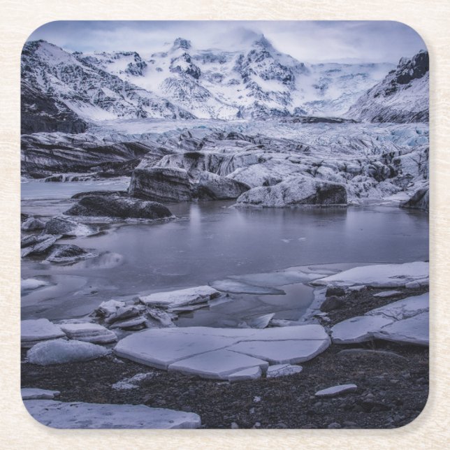 Ice & Snow | Sólheimajökull Glacier, Iceland Square Paper Coaster (Front)