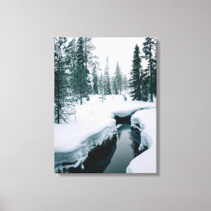 Ice & Snow Stream in a Snowy Winter Landscape Canvas Print