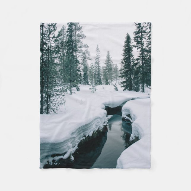 Ice & Snow | Stream in a Snowy Winter Landscape Fleece Blanket (Front)
