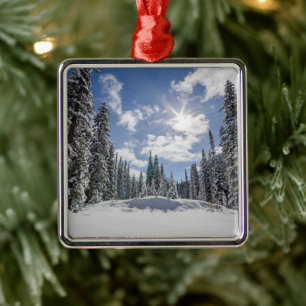 Ice & Snow   Sunrise Winter Snow Alberta, Canada Metal Tree Decoration