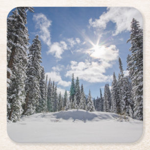 Ice & Snow Sunrise Winter Snow Alberta, Canada Square Paper Coaster