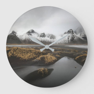 Ice & Snow   Vestrahorn Mountain, Iceland Large Clock