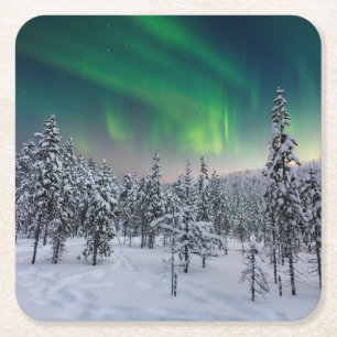 Ice & Snow   Winter Landscape, Finland Square Paper Coaster