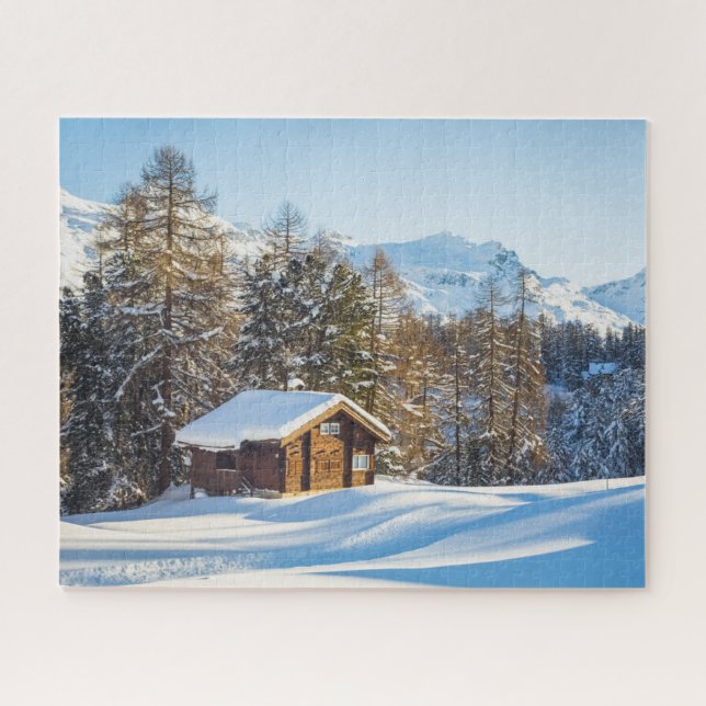Ice & Snow | Winter Log Cabin Swiss Alps Jigsaw Puzzle (Horizontal)