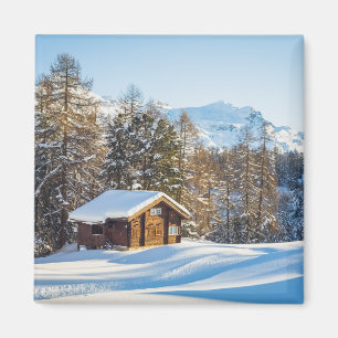 Ice & Snow   Winter Log Cabin Swiss Alps Magnet