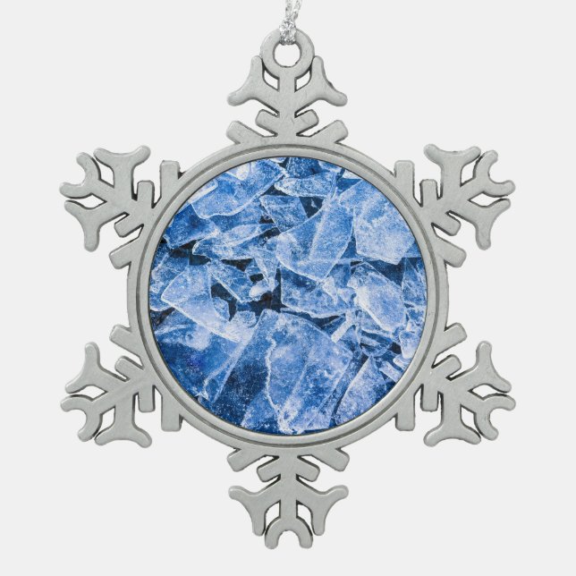 Ice Snowflake Pewter Christmas Ornament (Front)
