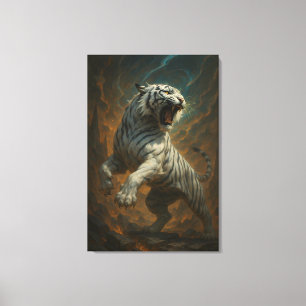 Ice Spirit White Tiger – Mystic Guardian of Calm P Canvas Print
