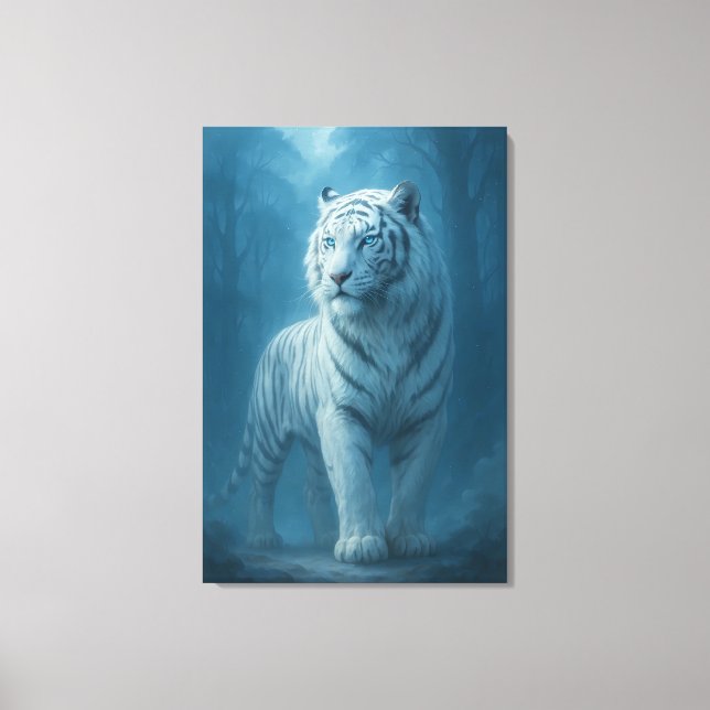 Ice Spirit White Tiger – Mystic Guardian of Calm P Canvas Print (Front)