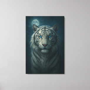 Ice Spirit White Tiger – Mystic Guardian of Calm P Canvas Print