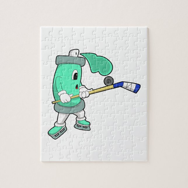 Ice spray at Ice hockey with Ice hockey stick Jigsaw Puzzle (Vertical)
