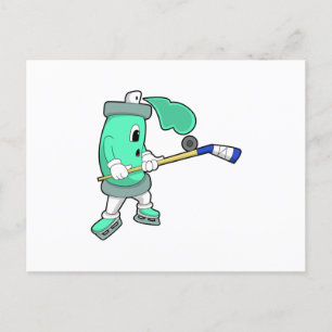 Ice spray at Ice hockey with Ice hockey stick Postcard