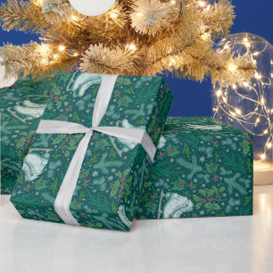 Ice Stakes, Snowflakes & Holly Winter Holiday Wrapping Paper