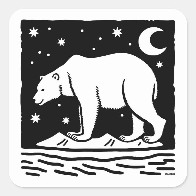 Ice Surfing Polar Bear Square Sticker (Front)