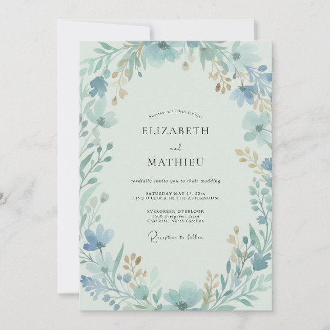 Ice Teal Painted Wedding Invitation (Front)